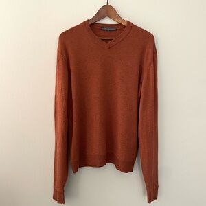 Robert Barakett Wool Silk Cashmere Blend V-Neck Sweater Rust Burnt Orange